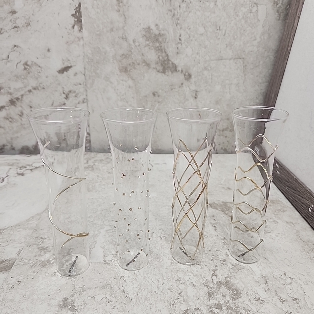 Set of Four Clear Glass Vases with Wire Accents